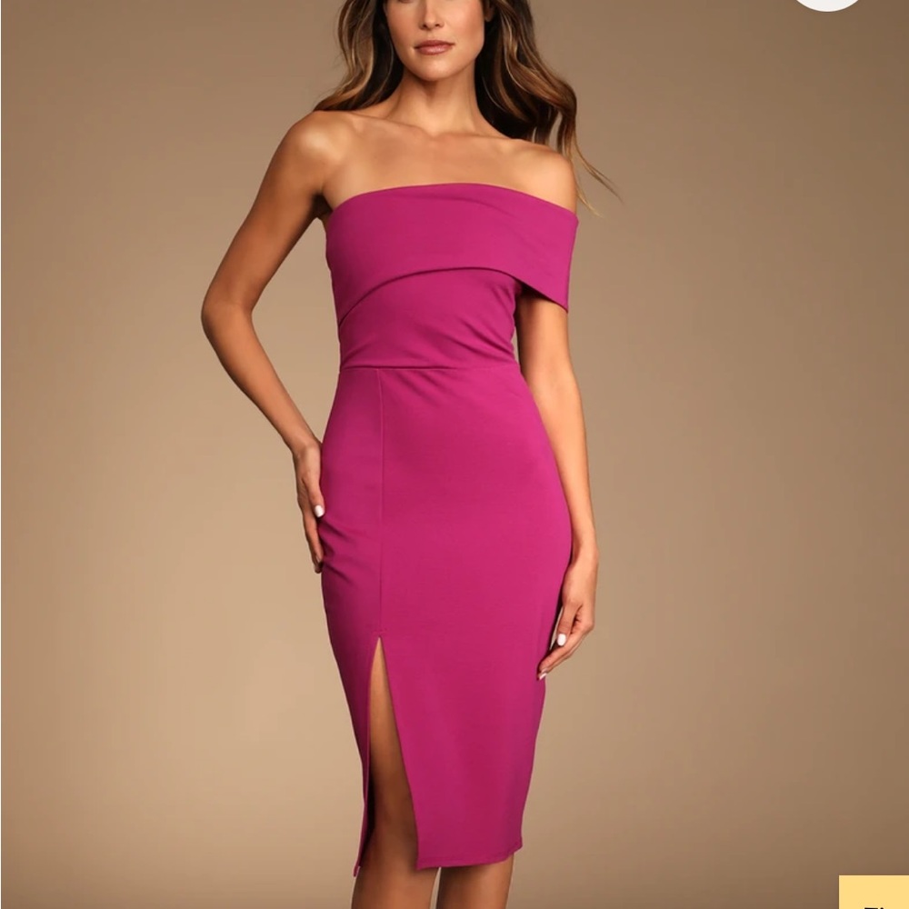Lulu’s Transcend Time Magenta One-Shoulder Bodycon Midi Dress Small NWT